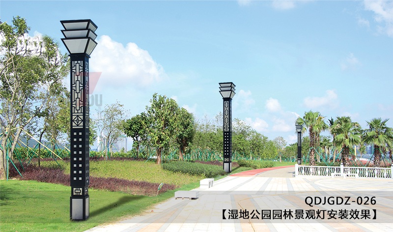 (QDJGDZ-026)公園廣場(chǎng)中式文化方形景觀燈柱安裝實(shí)景效果